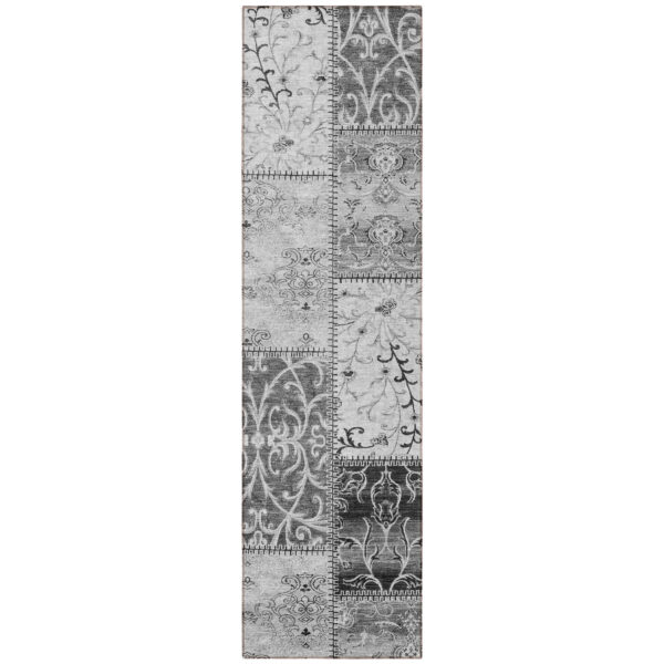 8' Runner Gray Patchwork Washable Non Skid Indoor Outdoor Runner Rug