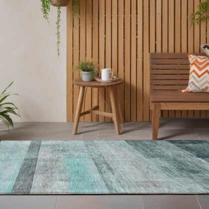 8' Runner Teal Ombre Washable Non Skid Indoor Outdoor Runner Rug