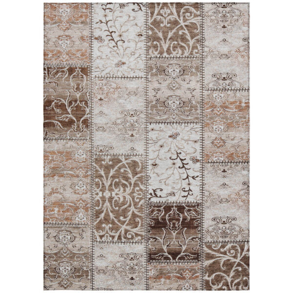 10' X 14' Taupe and Ivory Patchwork Washable Non Skid Indoor Outdoor Area Rug