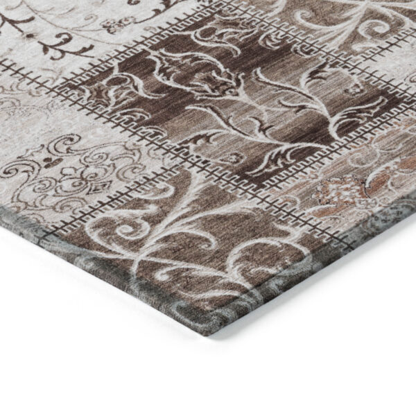 10' X 14' Taupe and Ivory Patchwork Washable Non Skid Indoor Outdoor Area Rug
