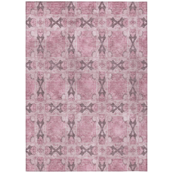 3' X 5' Pink Floral Medallion Washable Non Skid Indoor Outdoor Area Rug