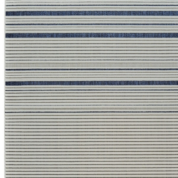 6' X 9' Blue and Cream Striped Distressed Indoor Outdoor Area Rug