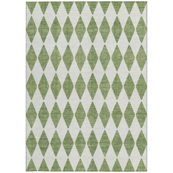 3' X 5' Green And Ivory Geometric Washable Indoor Outdoor Area Rug