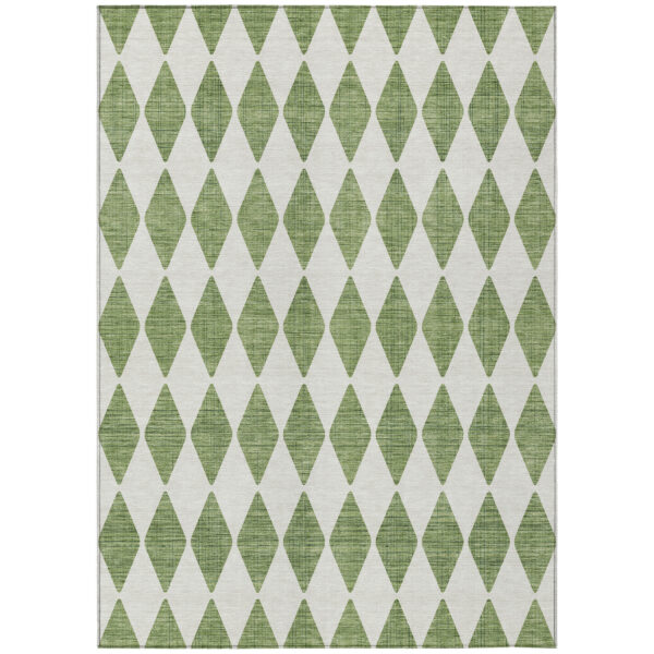 3' X 5' Green And Ivory Geometric Washable Indoor Outdoor Area Rug
