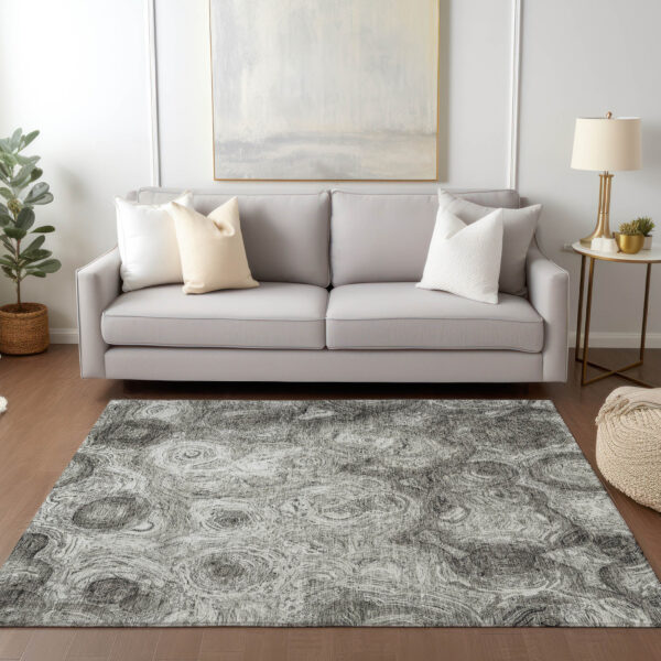 3' X 5' Silver Taupe And Ivory Abstract Washable Indoor Outdoor Area Rug