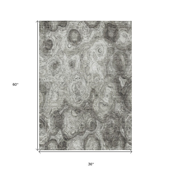 3' X 5' Silver Taupe And Ivory Abstract Washable Indoor Outdoor Area Rug