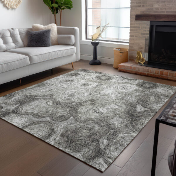 3' X 5' Silver Taupe And Ivory Abstract Washable Indoor Outdoor Area Rug