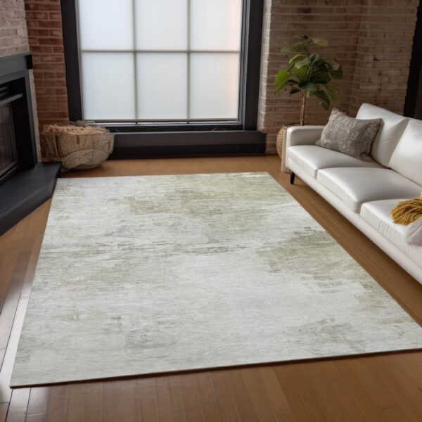 8' X 10' Ivory Beige And Taupe Abstract Washable Indoor Outdoor Area Rug