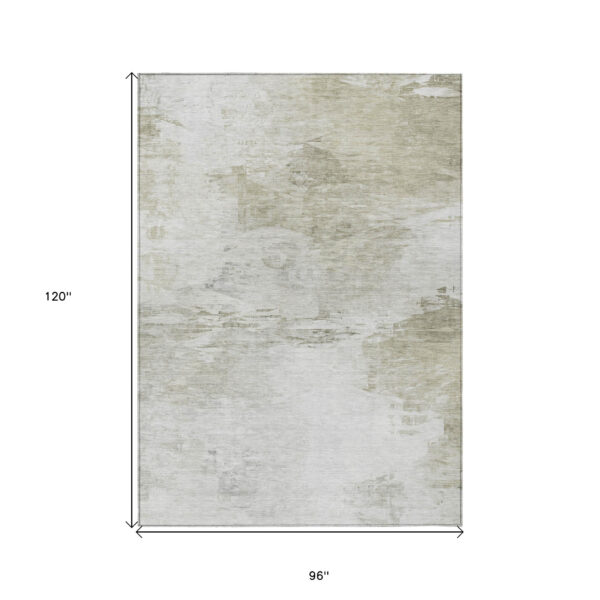 8' X 10' Ivory Beige And Taupe Abstract Washable Indoor Outdoor Area Rug