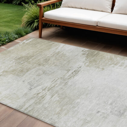 8' X 10' Ivory Beige And Taupe Abstract Washable Indoor Outdoor Area Rug