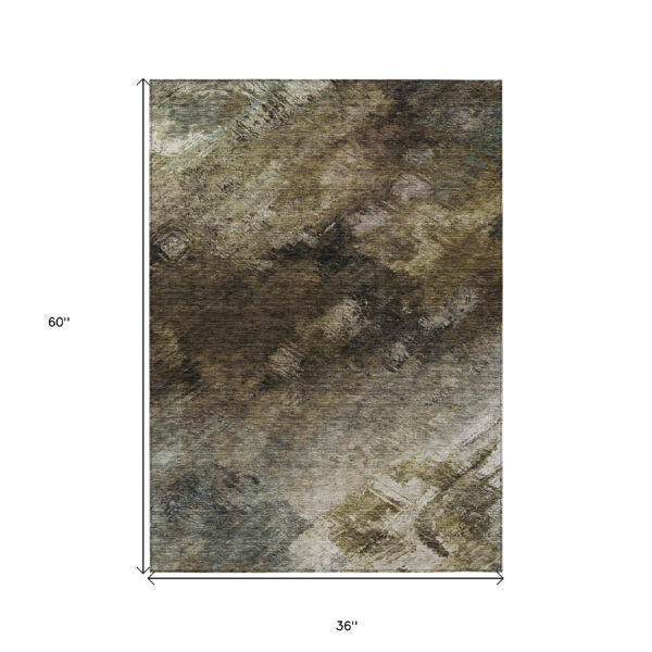 3' X 5' Chocolate And Beige Abstract Washable Indoor Outdoor Area Rug
