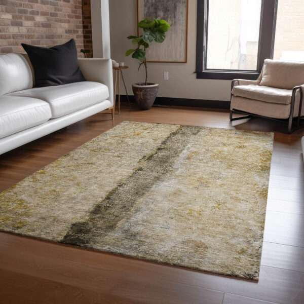 9' X 12' Brown Taupe And Gold Abstract Washable Indoor Outdoor Area Rug