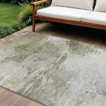 9' X 12' Taupe Beige And Brown Abstract Washable Indoor Outdoor Area Rug