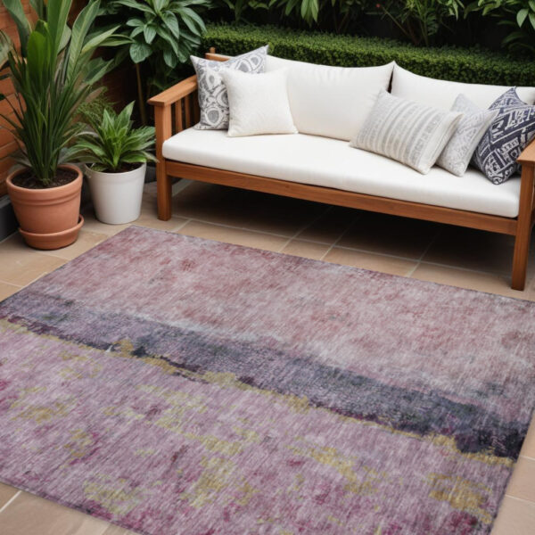 9' X 12' Blush Pink And Purple Abstract Washable Indoor Outdoor Area Rug