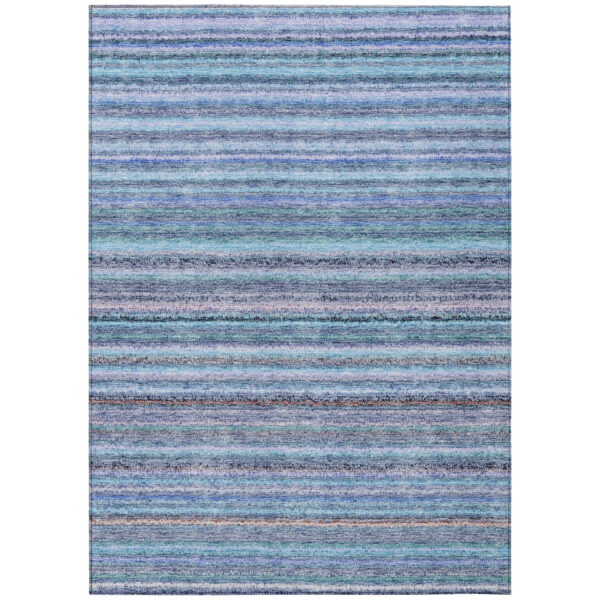 10' X 14' Sky Blue And Navy Blue Striped Washable Indoor Outdoor Area Rug