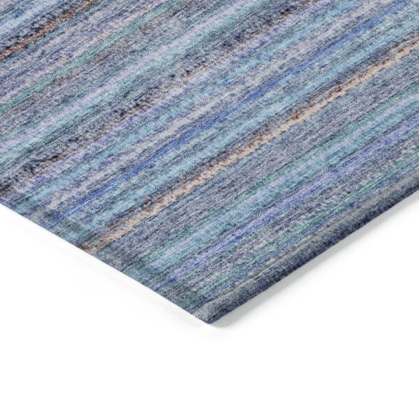 10' X 14' Sky Blue And Navy Blue Striped Washable Indoor Outdoor Area Rug
