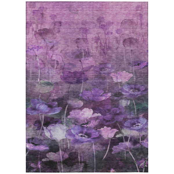 5' X 8' Purple Eggplant And Lavender Floral Washable Indoor Outdoor Area Rug