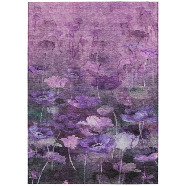 5' X 8' Purple Eggplant And Lavender Floral Washable Indoor Outdoor Area Rug