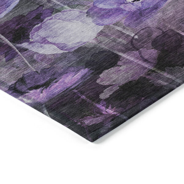 5' X 8' Purple Eggplant And Lavender Floral Washable Indoor Outdoor Area Rug