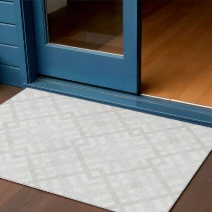 3' X 5' Ivory Beige And Tan Geometric Washable Indoor Outdoor Area Rug