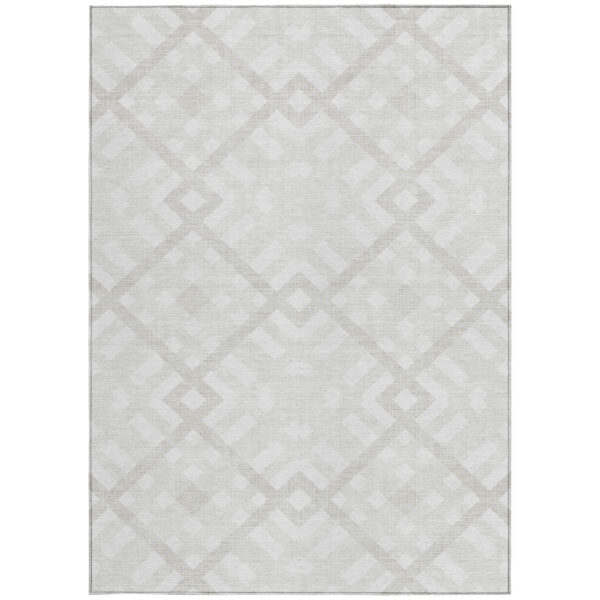 3' X 5' Ivory Beige And Tan Geometric Washable Indoor Outdoor Area Rug