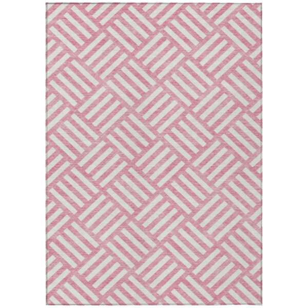 5' X 8' Pink And Ivory Geometric Washable Indoor Outdoor Area Rug