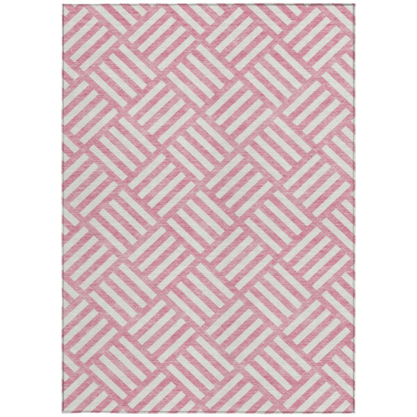 5' X 8' Pink And Ivory Geometric Washable Indoor Outdoor Area Rug