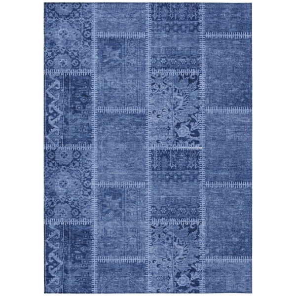 3' X 5' Navy Blue And Denim Blue Patchwork Washable Indoor Outdoor Area Rug