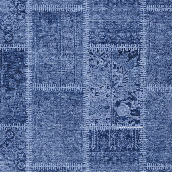 3' X 5' Navy Blue And Denim Blue Patchwork Washable Indoor Outdoor Area Rug