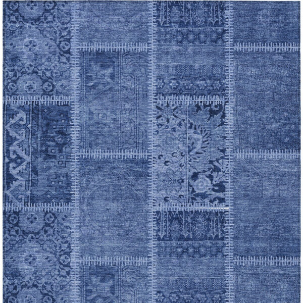 3' X 5' Navy Blue And Denim Blue Patchwork Washable Indoor Outdoor Area Rug