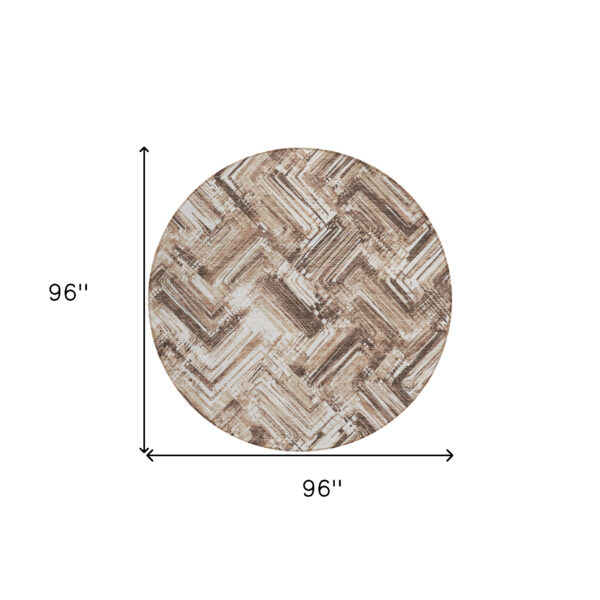 8' Brown Taupe And Tan Round Geometric Washable Indoor Outdoor Area Rug