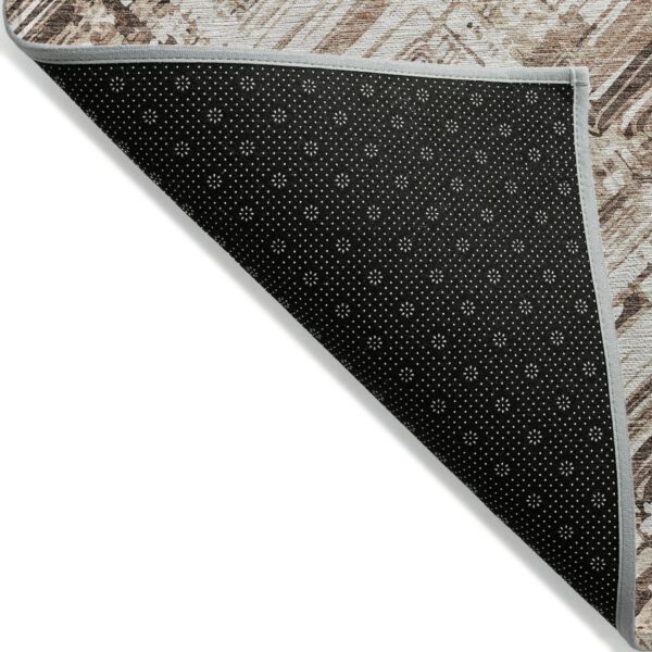 8' Brown Taupe And Tan Round Geometric Washable Indoor Outdoor Area Rug