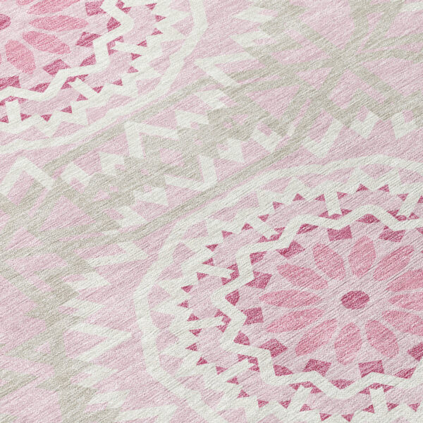 10' X 14' Pink Blush And Ivory Floral Medallion Washable Indoor Outdoor Area Rug