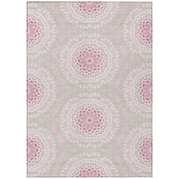 10' X 14' Pink Blush And Ivory Floral Medallion Washable Indoor Outdoor Area Rug