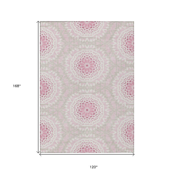 10' X 14' Pink Blush And Ivory Floral Medallion Washable Indoor Outdoor Area Rug