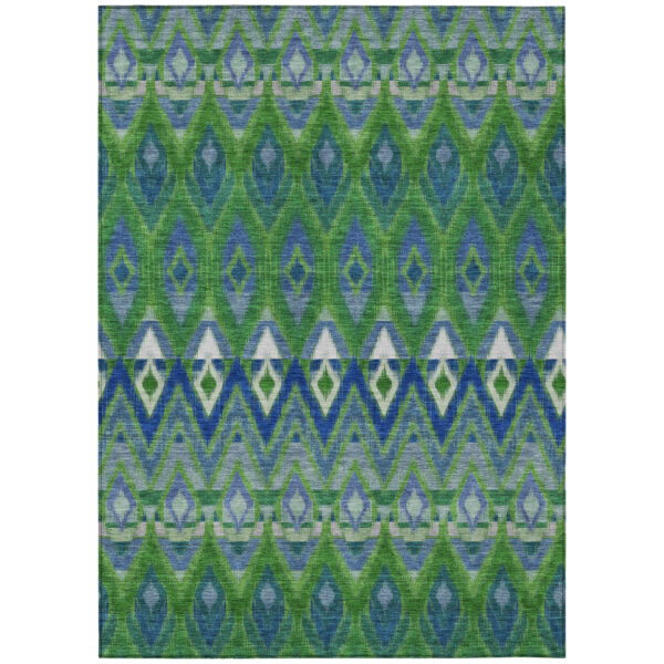 9' X 12' Green And Blue Southwestern Washable Indoor Outdoor Area Rug