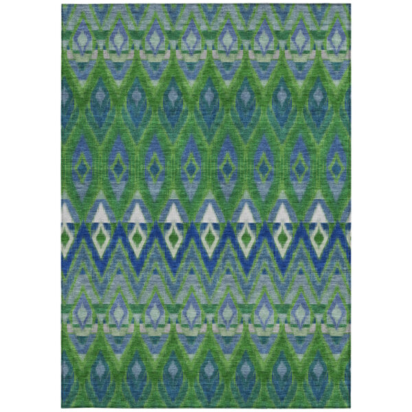9' X 12' Green And Blue Southwestern Washable Indoor Outdoor Area Rug