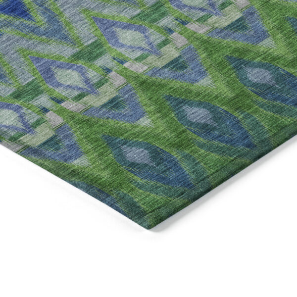 9' X 12' Green And Blue Southwestern Washable Indoor Outdoor Area Rug