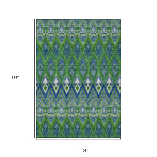 9' X 12' Green And Blue Southwestern Washable Indoor Outdoor Area Rug