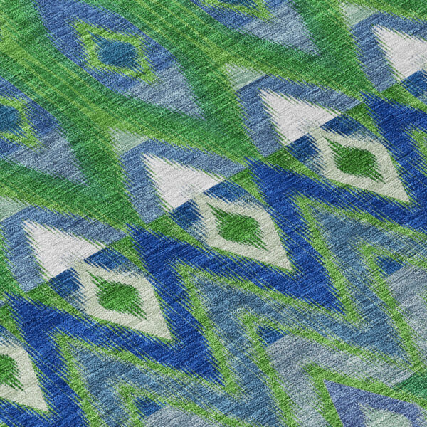 9' X 12' Green And Blue Southwestern Washable Indoor Outdoor Area Rug