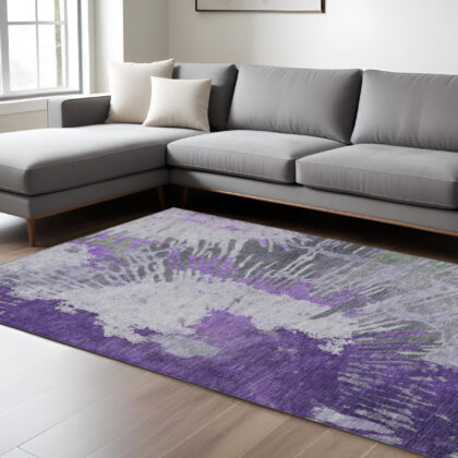 8' X 10' Purple Lilac And Eggplant Abstract Washable Indoor Outdoor Area Rug