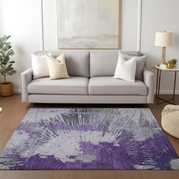 8' X 10' Purple Lilac And Eggplant Abstract Washable Indoor Outdoor Area Rug