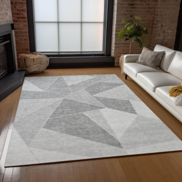 10' X 14' Gray Silver And Graphite Geometric Washable Indoor Outdoor Area Rug