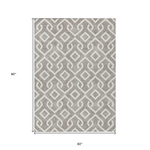 5' X 8' Taupe And Ivory Geometric Washable Indoor Outdoor Area Rug