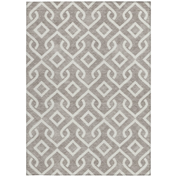 5' X 8' Taupe And Ivory Geometric Washable Indoor Outdoor Area Rug