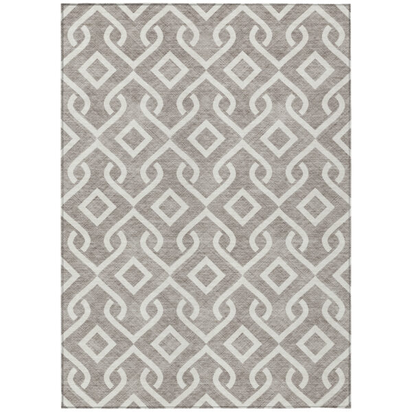 5' X 8' Taupe And Ivory Geometric Washable Indoor Outdoor Area Rug