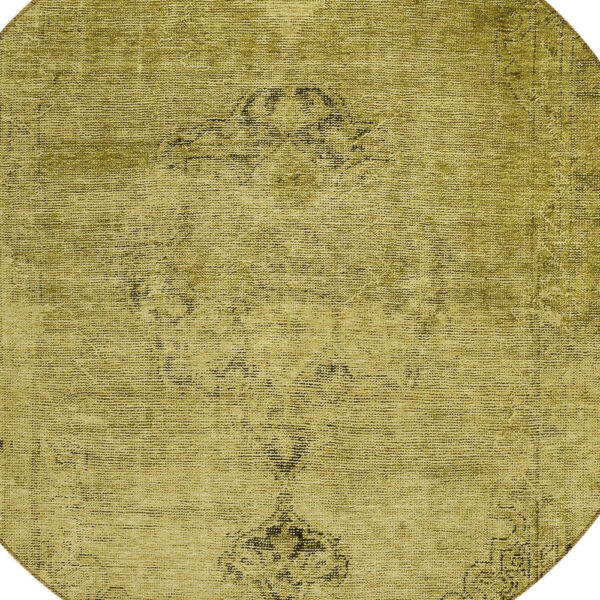 8' Gold Brown And Wheat Round Oriental Washable Indoor Outdoor Area Rug