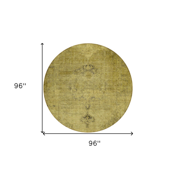 8' Gold Brown And Wheat Round Oriental Washable Indoor Outdoor Area Rug