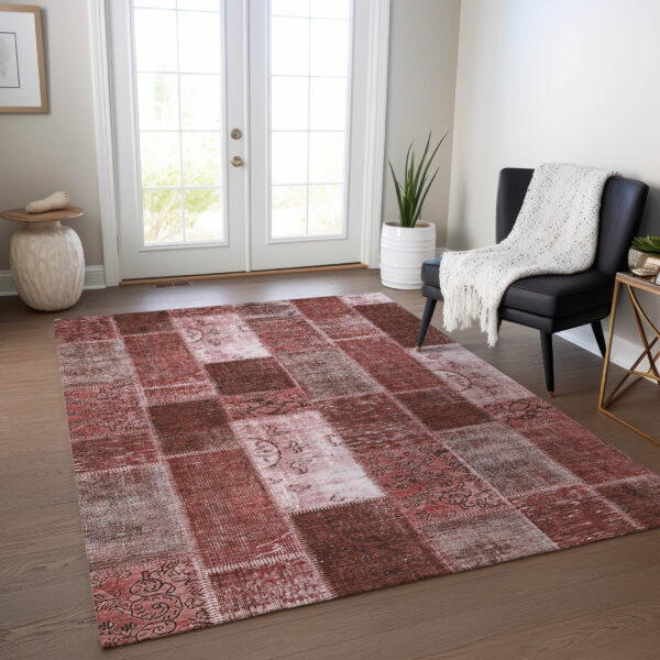 3' X 5' Burgundy Merlot And Blush Patchwork Washable Indoor Outdoor Area Rug