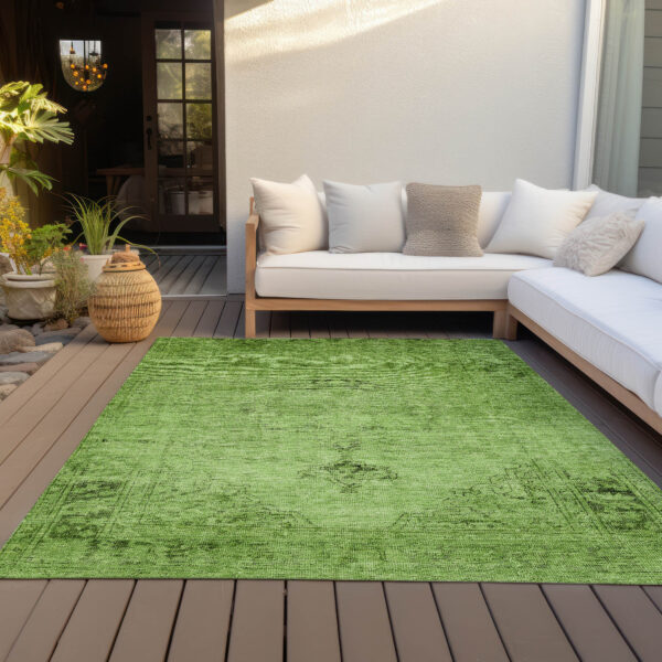 8' X 10' Green And Olive Green Oriental Washable Indoor Outdoor Area Rug
